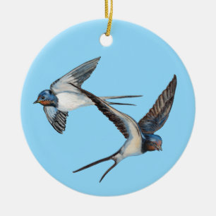 Two Barn Swallows Flying High in the Blue Sky Ceramic Ornament