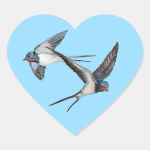 Two Barn Swallows Flying High in the Blue Sky Heart Sticker