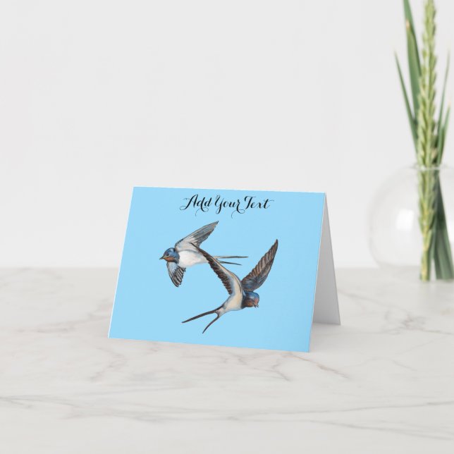 Two Barn Swallows Flying Personalized Card (Front)