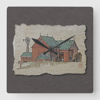 Two Barns & Hay Wagon Square Wall Clock