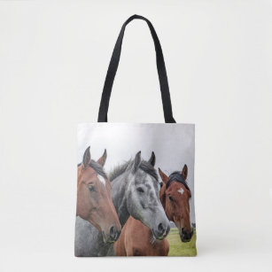 Two Bays and a Grey, Three Horses in a Row Tote Bag
