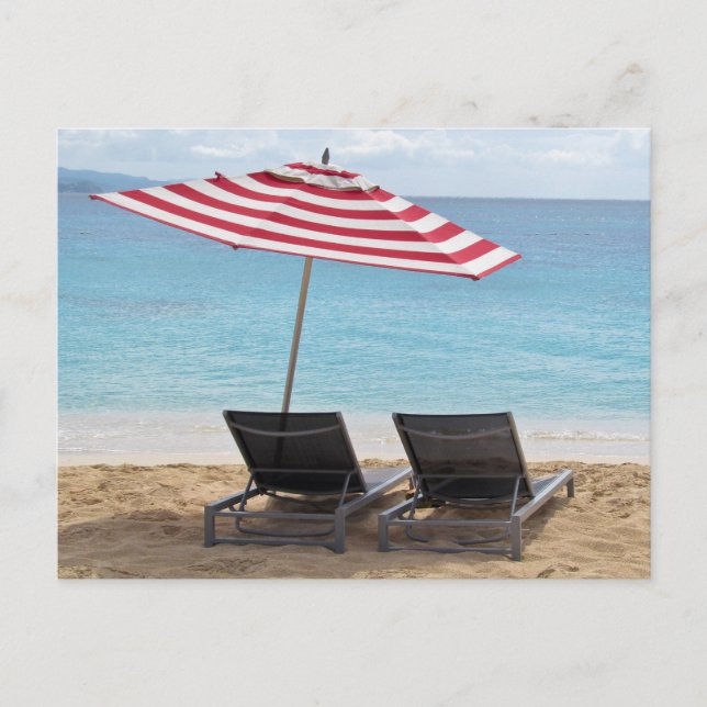 TWO BEACH CHAIRS UNDER AN UMBRELLA POSTCARD (Front)