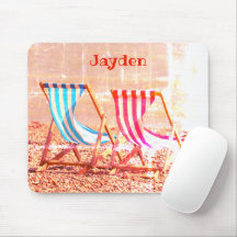 Two beach deckchairs, vintage effect, personalized