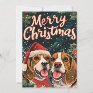 Two Beagle Merry Christmas Holiday Card