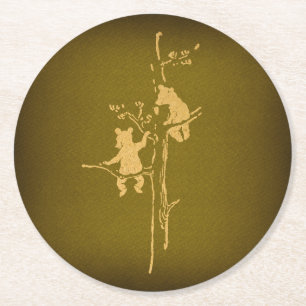 Two Bear Cubs Cute Vintage Bear Cub Round Paper Coaster