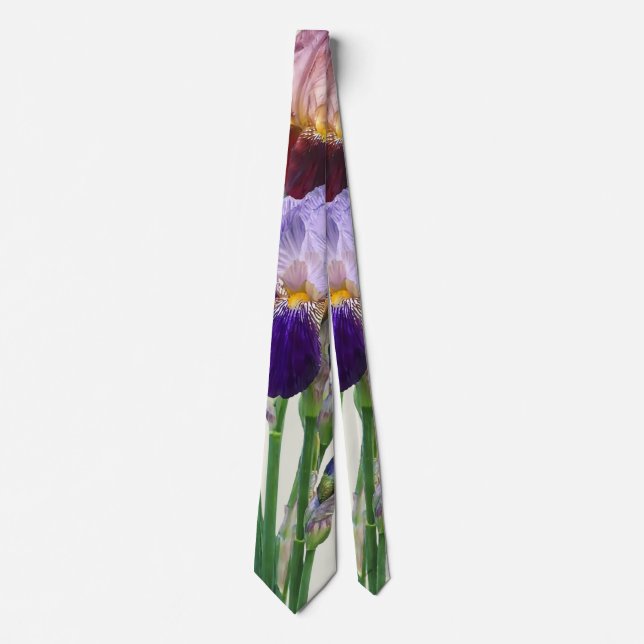 Two Bearded Irises One Maroon One Purple Tie (Front)