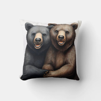 Two bears bros holding hands and cheek to cheek throw pillow