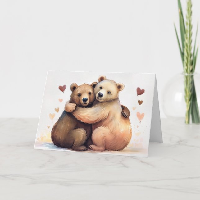 Two bears hug for Valentines Day romance Card (Front)