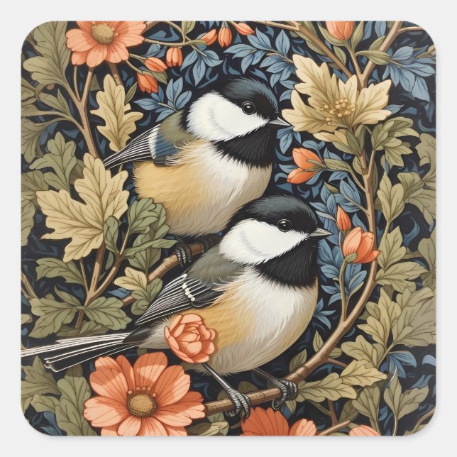 Two Beautiful Black-Capped Chickadees Square Sticker (Front)