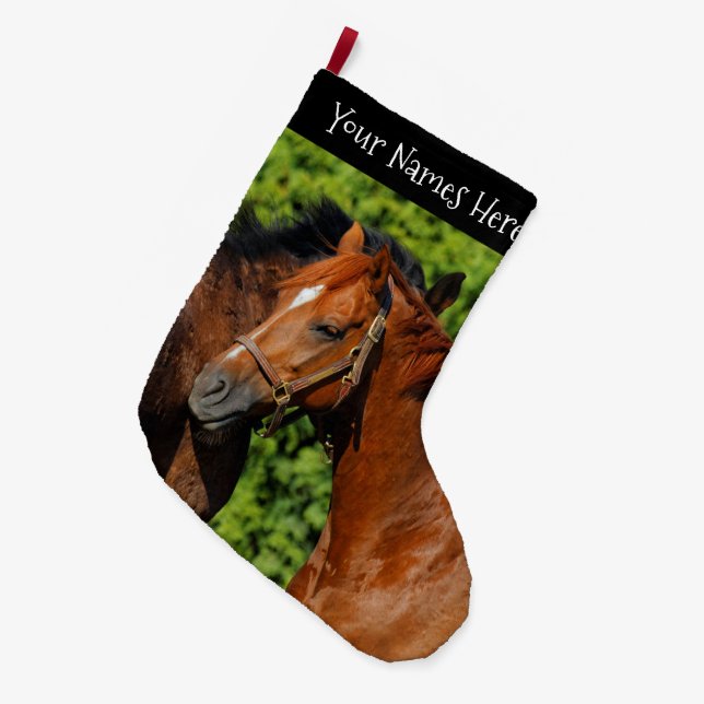 Two Beautiful Chestnut Horses in the Sun Large Christmas Stocking (Front (Hanging))
