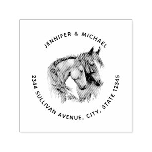 Two Beautiful Horses Western Boho Address Self-inking Stamp