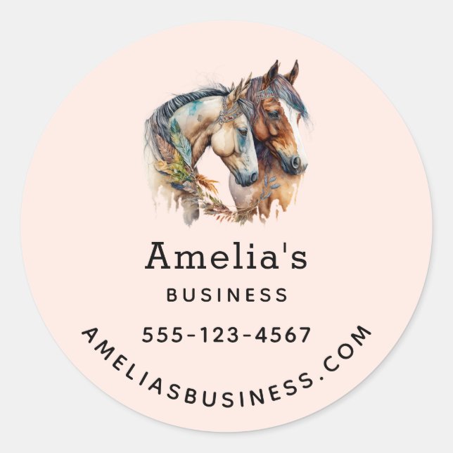 Two Beautiful Horses Western Boho Business Classic Round Sticker (Front)