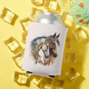 Two Beautiful Horses Western Boho Can Cooler
