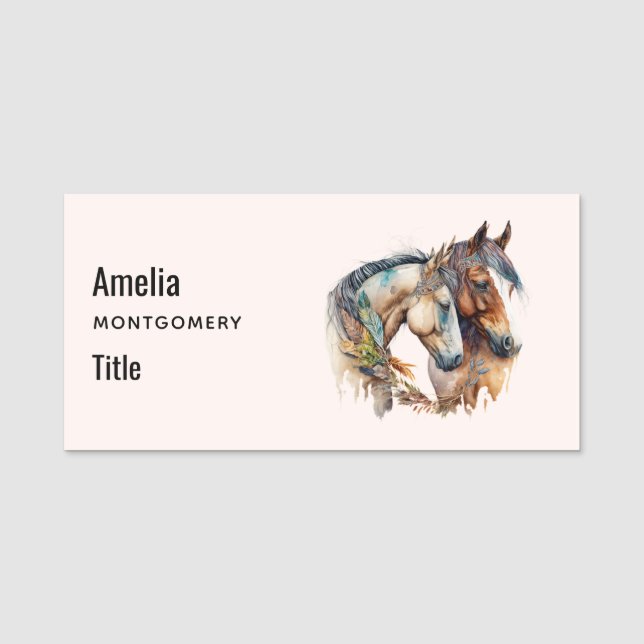 Two Beautiful Horses Western Boho Name Tag (Front)