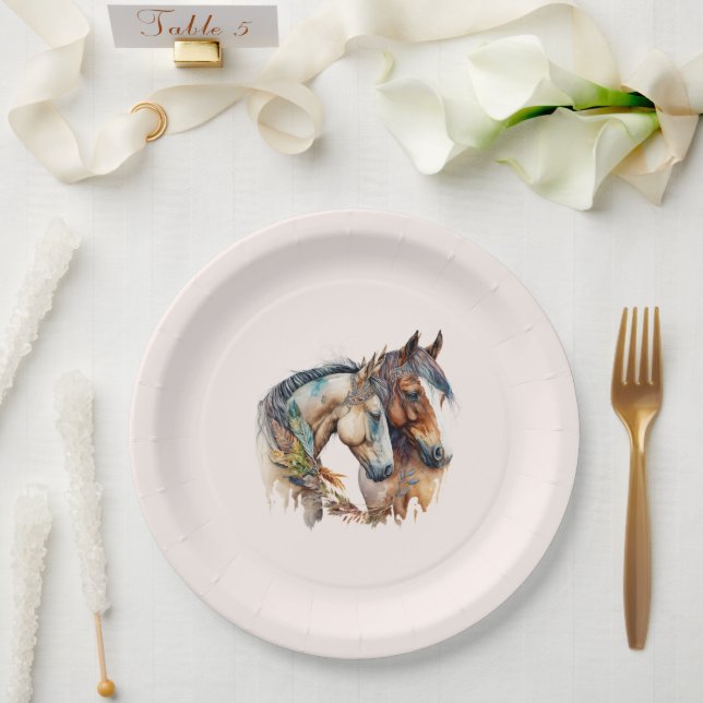 Two Beautiful Horses Western Boho Paper Plate (Wedding)
