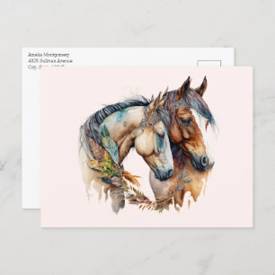 Two Beautiful Horses Western Boho Postcard