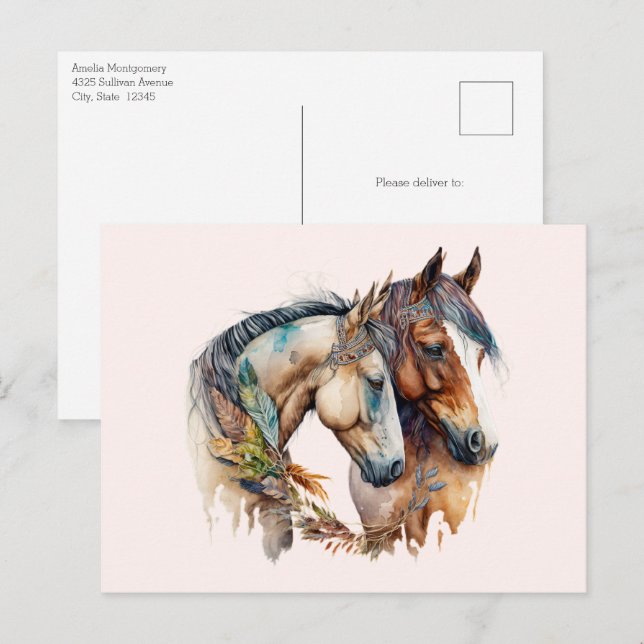 Two Beautiful Horses Western Boho Postcard (Front/Back)