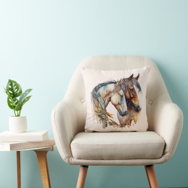 Two Beautiful Horses Western Boho Throw Pillow (Chair)
