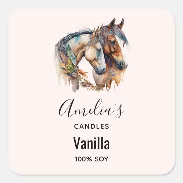 Two Beautiful Horses Western - Candle Business Square Sticker (Front)