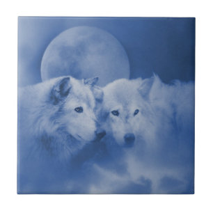 Two Beautiful Wolves Soulmates Art Tile