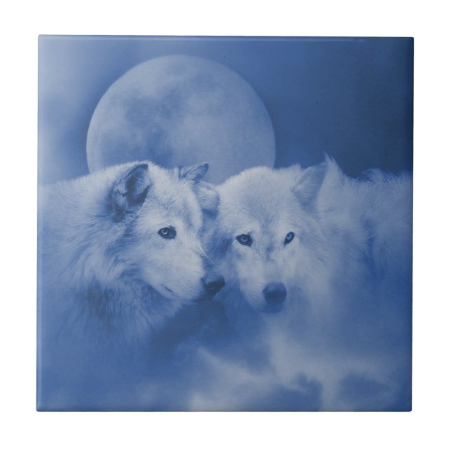 Two Beautiful Wolves Soulmates Art Tile (Front)