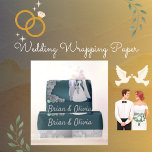 Two Become One Couple's Names Wedding Wrapping Paper<br><div class="desc">A beautiful floral design for the happy couple on their wedding day. Customize by clicking the "Personalize It" tab with their names. Replace the photo with a picture of the bride and groom or keep the one provided. If teal isn't one of their colours you can change it with the...</div>