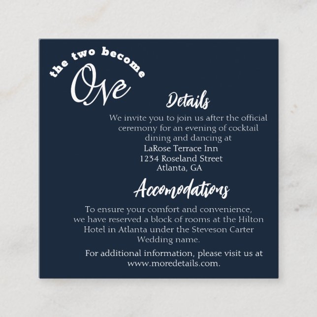 Two Become One Navy Blue Enclosure Card (Front)