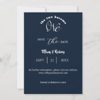 Two Become One White Script Navy Save-The-Date