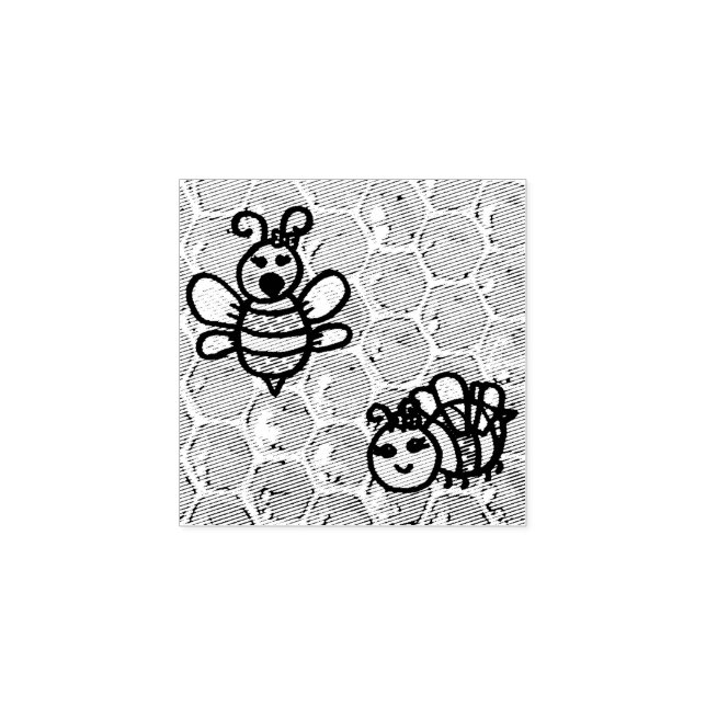 Two Bees on Honeycomb Rubber Stamp (Imprint)