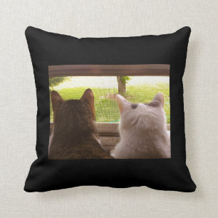Two BFF Cats Gazing Out of The Window Throw Pillow