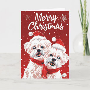 Two Bichon Frise Merry Christmas Personalized Holiday Card