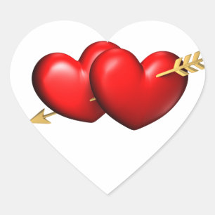 Two big and chubby hearts with a golden arrow heart sticker