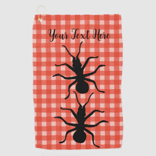 Two Big Black Creepy Crawly Ants on Plaid Golf Towel