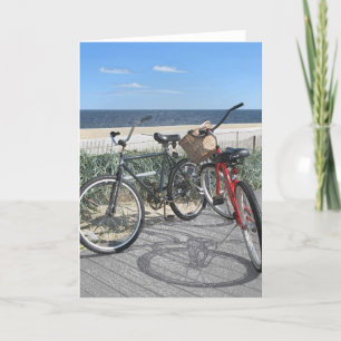 Two bikes on boardwalk Jersey Shore Card