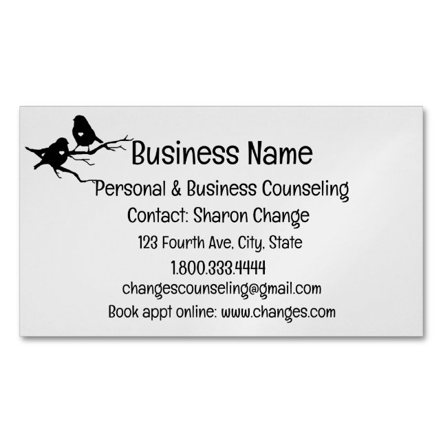Two Bird Silhouette Personal Counseling Service Magnetic Business Card (Front)