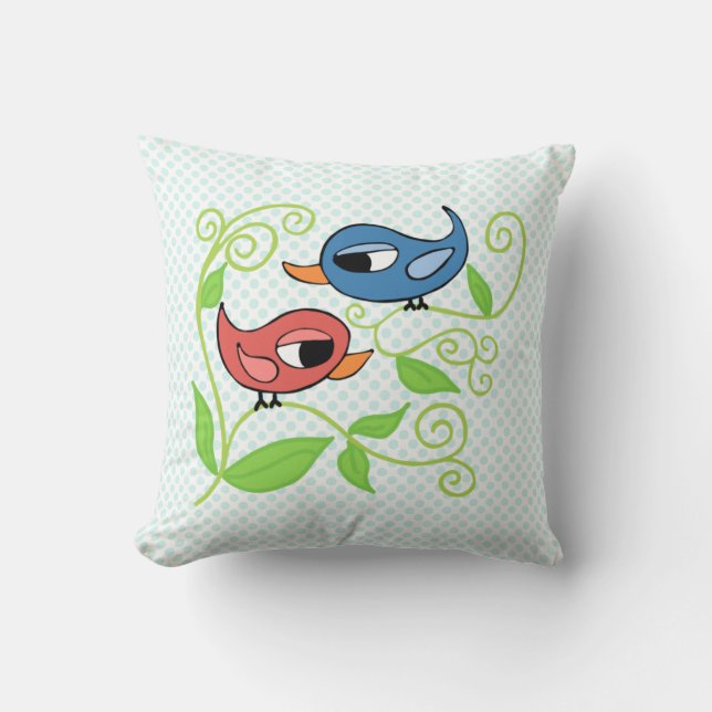 Two Birdies Polyester Throw Pillow 16" x 16" (Front)