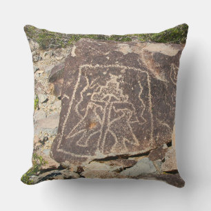 Two birds beneath a Terraced Mountain Petroglyph Outdoor Pillow