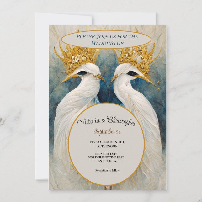 Two birds in love gold invitation (Front)