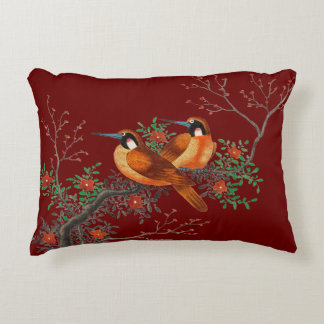Two birds on a branch burgundy accent pillow