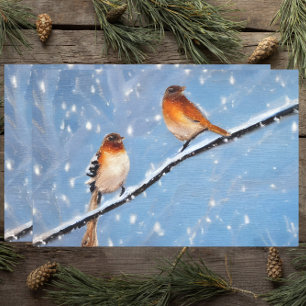 Two Birds On Branch On A Snowy Winter Day Tissue Paper