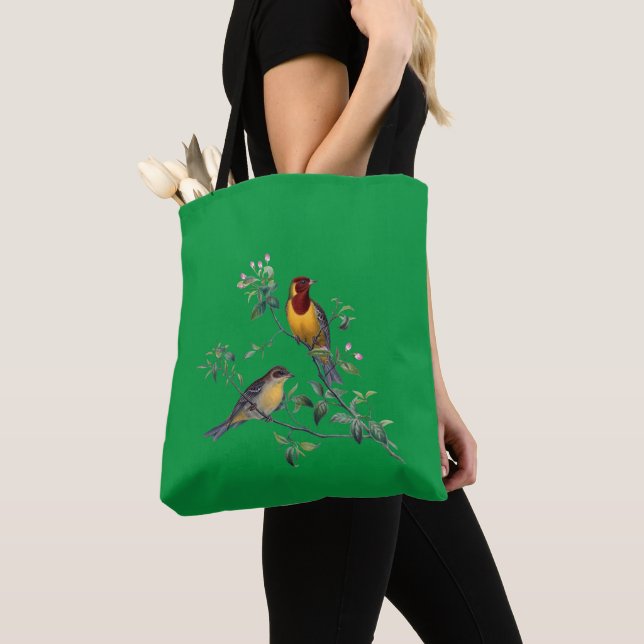 Two Birds on Flowering Branches, Tote Bag (Close Up)