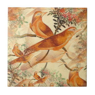 Two Birds Orange Brown Green Ceramic Tile