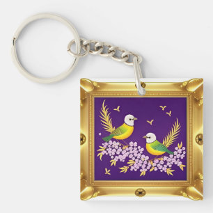 🕊️ Two Birds Ornate Gold Frame For Romantic Gift Keychain