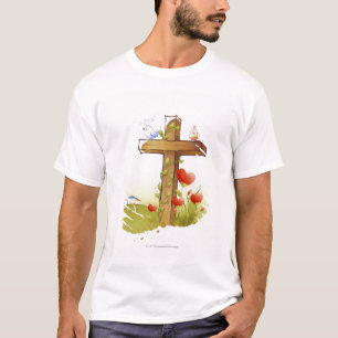 Two birds perching on a cross T-Shirt