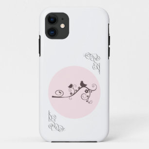 Two Birds Sitting on a Curly Branch Pink  iPhone 11 Case