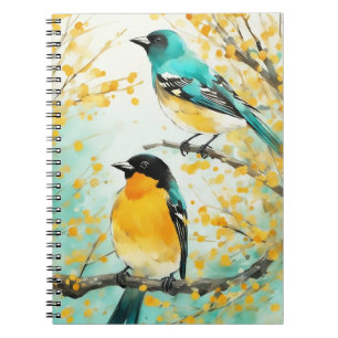 Two Birds Sitting on Tree Branch Notebook