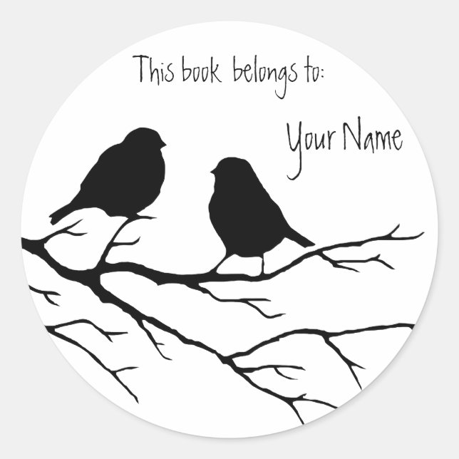Two Birds, This book belongs to Bookplate Classic Round Sticker (Front)