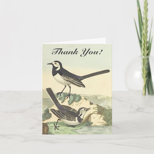 Two Birds, Vintage Look, "Thank You!" Card (Front)