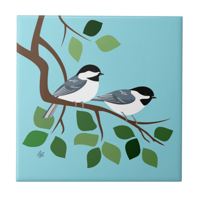 Two Black Capped Chickadees In Tree Tile (Front)