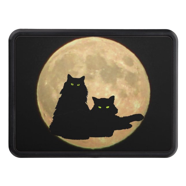 Two Black Cats and Full Moon Trailer Hitch Cover (Front)